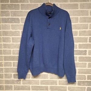 Polo Ralph Lauren Mens Blue Knit Sweater‎ Embroidered Logo Size XL
